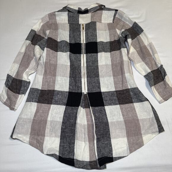 Soft Surroundings Blouse SZ Small Neutral Check Tunic Linen Blend Back Zip EUC - Picture 9 of 11